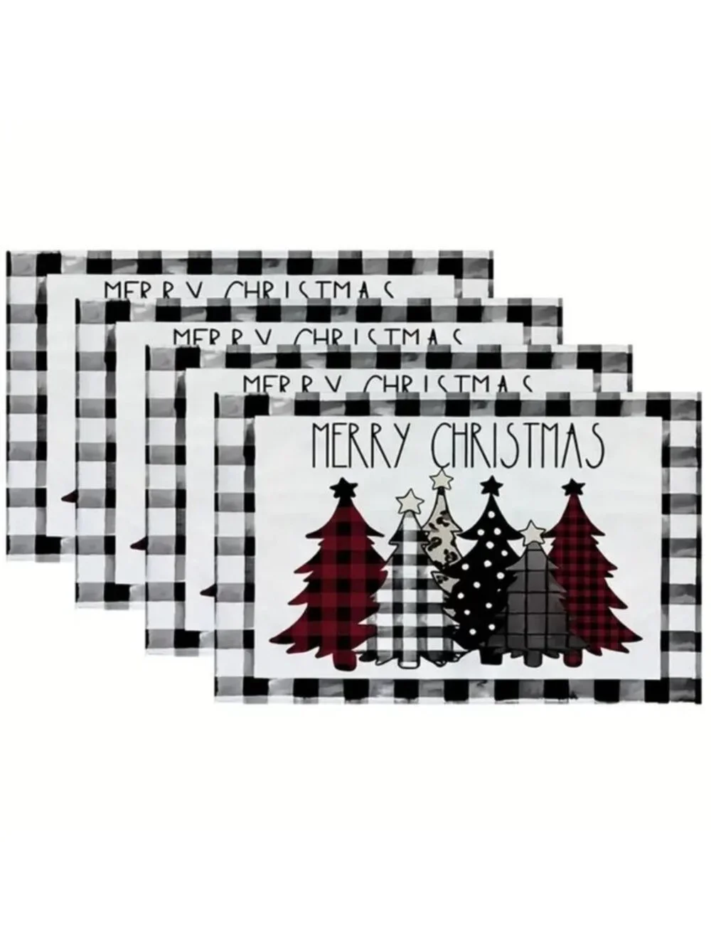 Christmas Placemats Trees Buffalo Plaid Placemats Black White 12 x 18 4 PC Set